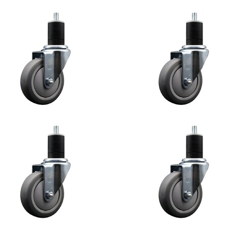 Service Caster 4'' SS Thermoplastic Rubber Wheel Swivel 1-3/4'' Expanding Stem Caster Set, 4PK SCC-SSEX20S414-TPRB-134-4